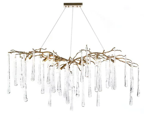 John Richard Brass and Glass Teardrop Nine-Light Chandelier