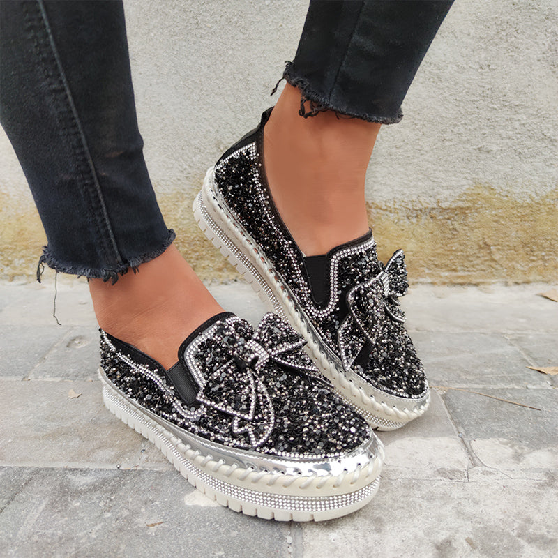 black rhinestone slip on sneakers