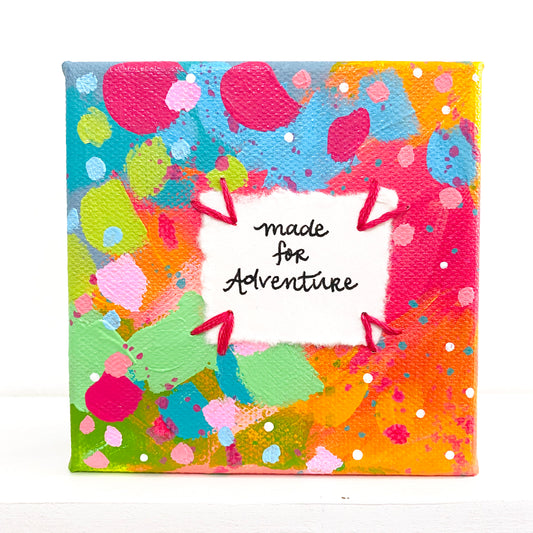 Choose to Shine 4x4 inch original abstract canvas with embroidery thread  accents