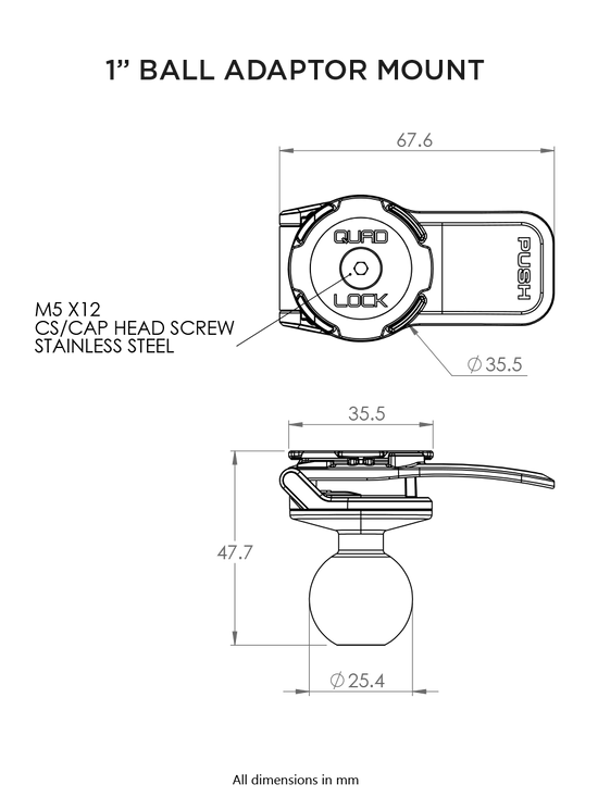 Technical Drawing of the 1" Ball Adaptor