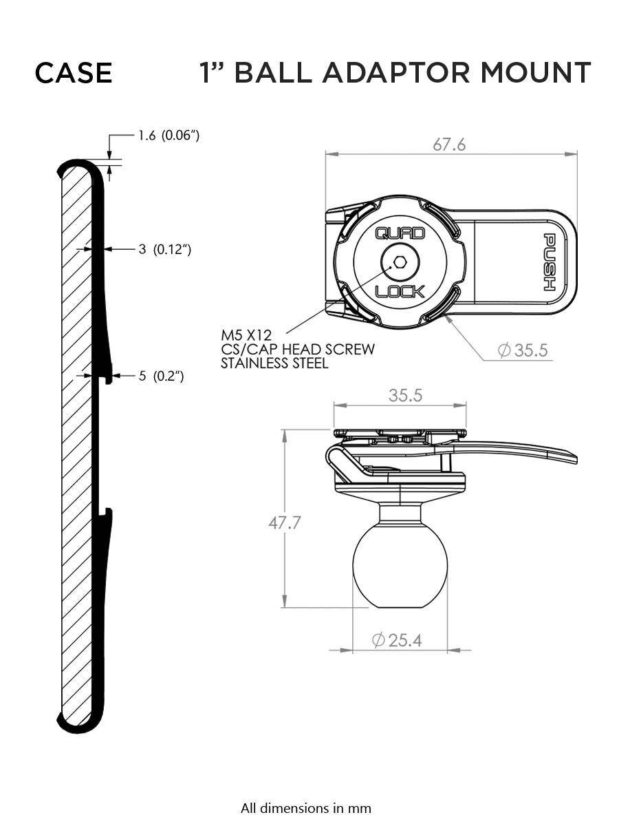 Technical drawing of the case and 1