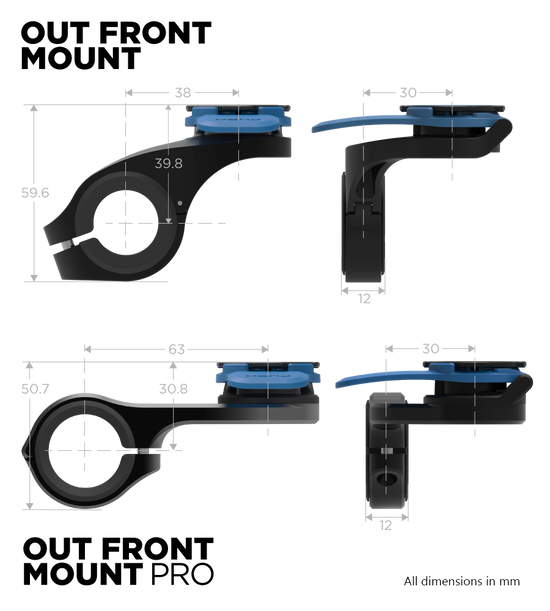 Technical drawing of the Out Front Mount and Out Front Mount PRO