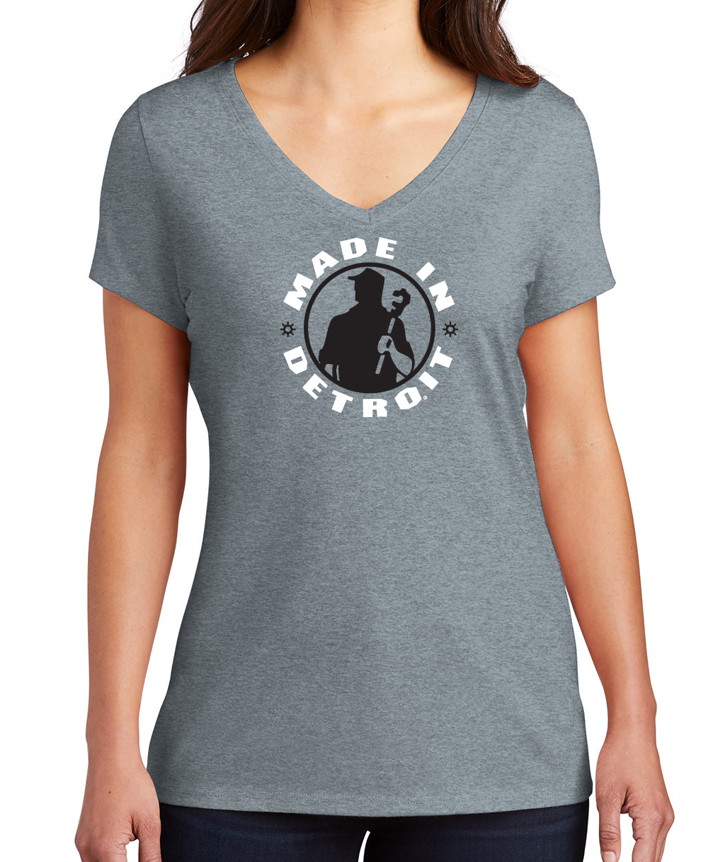 Ladies Relaxed V-neck Detroit Boblo Island T-shirt - Heather Navy — Detroit  Shirt Company