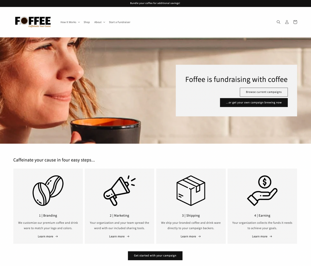 A screenshot of the newly redesigned Foffee.org homepage.