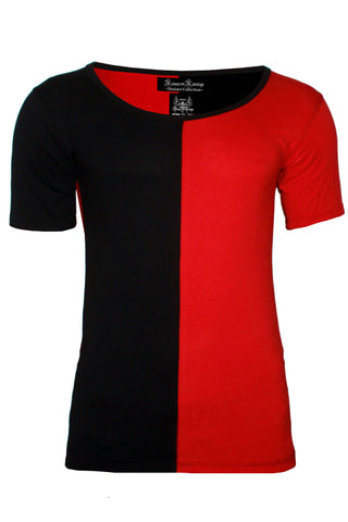 half red half black shirt