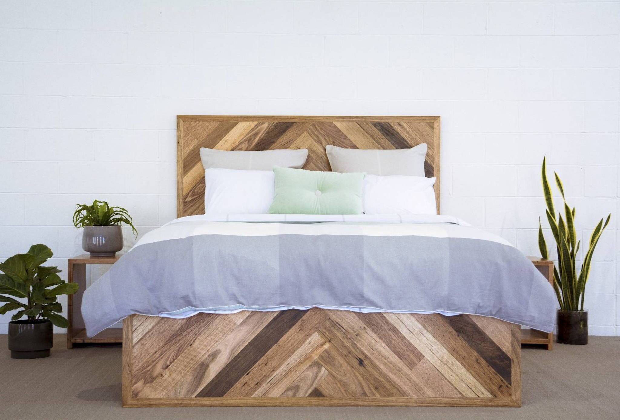 Herringbone Scatter style Wooden Bed