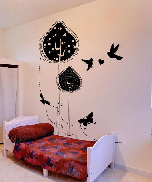 Birdhouse Wall Decal. Flowers and Hearts Design. Laundry Room / Nurser