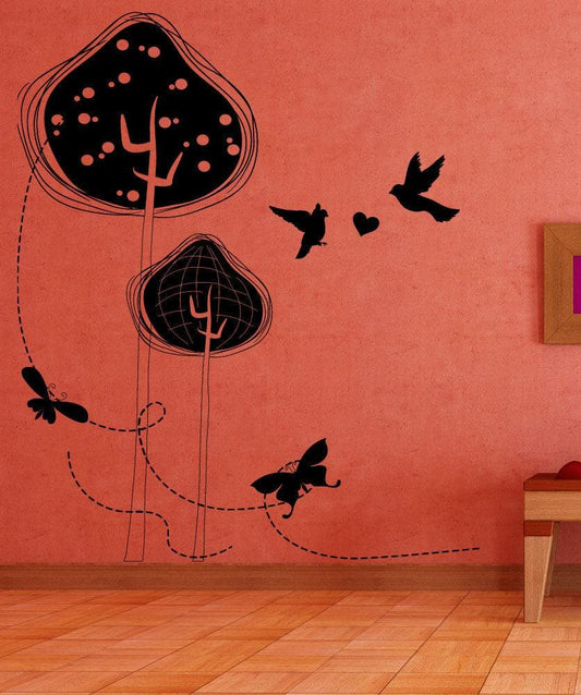 Birdhouse Wall Decal. Flowers and Hearts Design. Laundry Room / Nurser