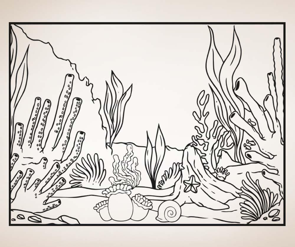 Vinyl Wall Decal Sticker  Underwater Corals Scene Line  Art  