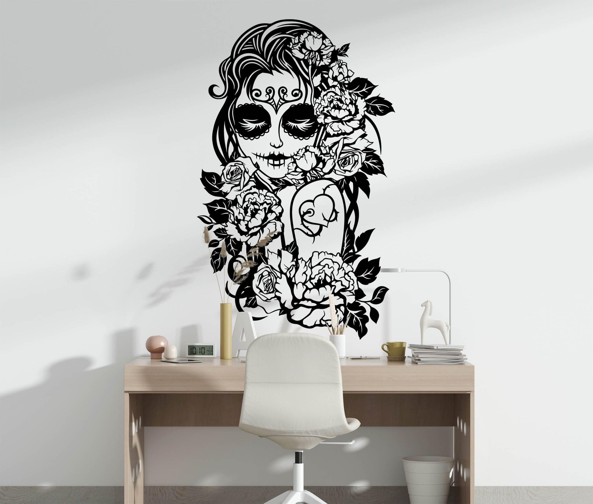 day of the dead girl wallpaper black and white