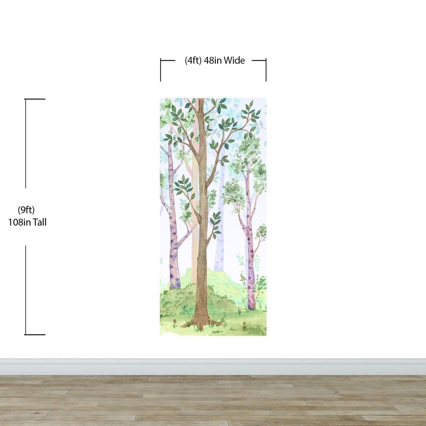 Colorful Nursery Woodland Forest Wallpaper. Watercolor Birch Tree Forest Wall Mural. #6527