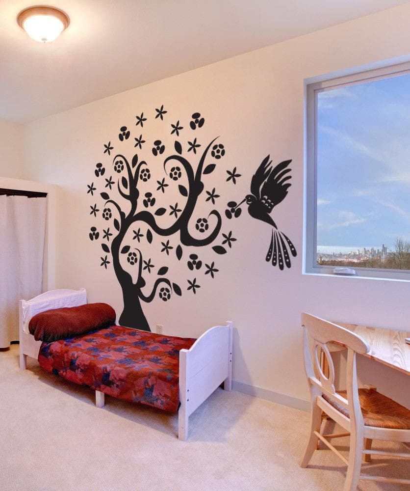 Vinyl Wall Decal Sticker Hummingbird Tree #1006