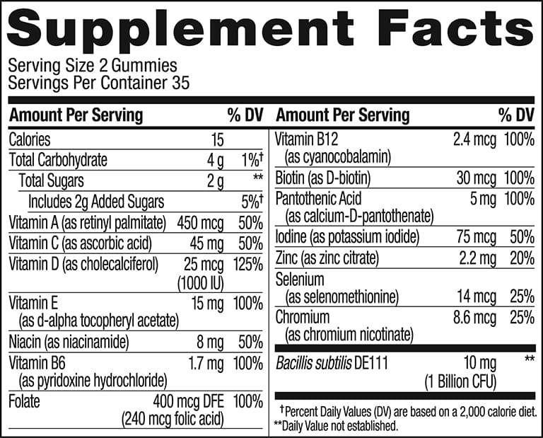 Adult Multi + Probiotic Vitamins Ingredients
