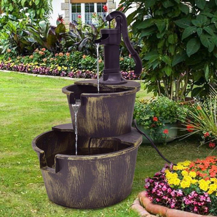 Apple Barrel Rustic Country Cascading Electric Water Fountain Patio Garden Decor Outdoor Fountains Uniforce Home Garden