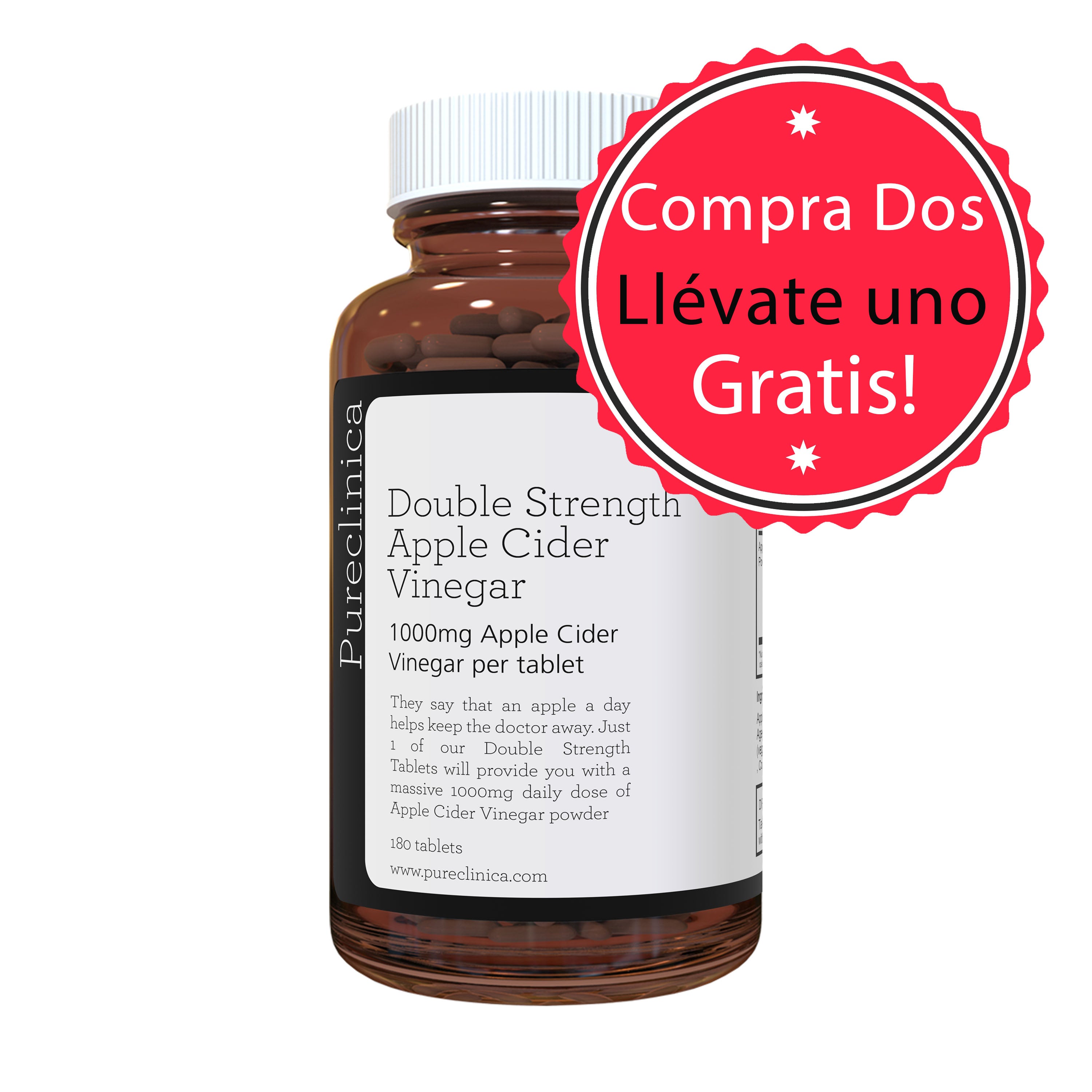 Vinagre de Sidra de Manzana de Doble Potencia 1000mg x 180 Comprimidos - espureclinicacom product image