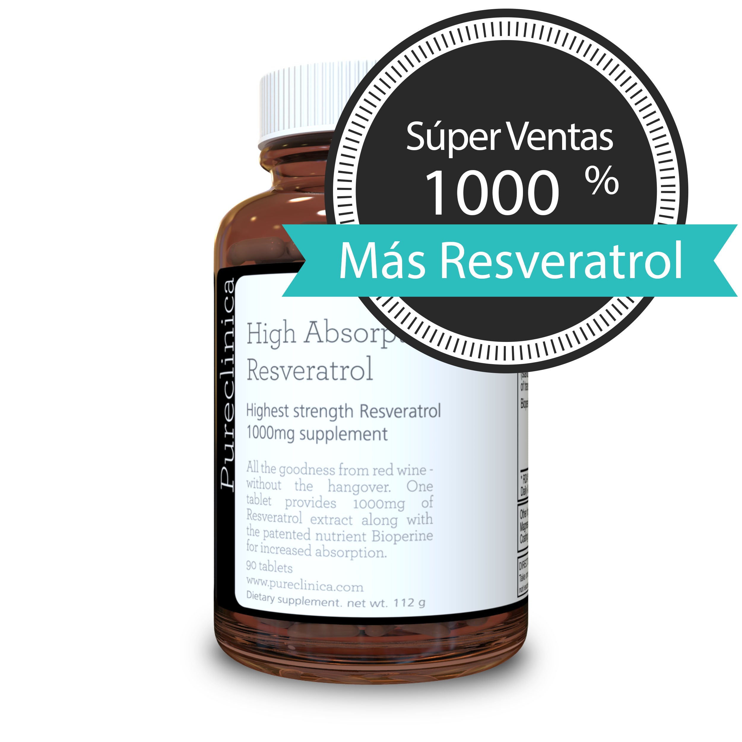 Resveratrol 1000mg x 90 comprimidos - 50% trans-resveratrol – Alta Absorción - espureclinicacom product image