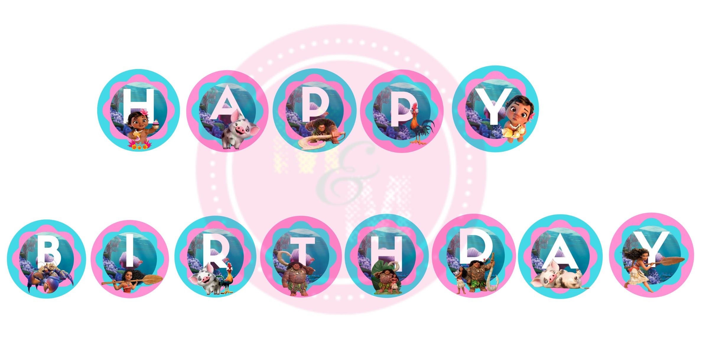 instant download ocean princess birthday banner happy birthday circle mug and mouse designs