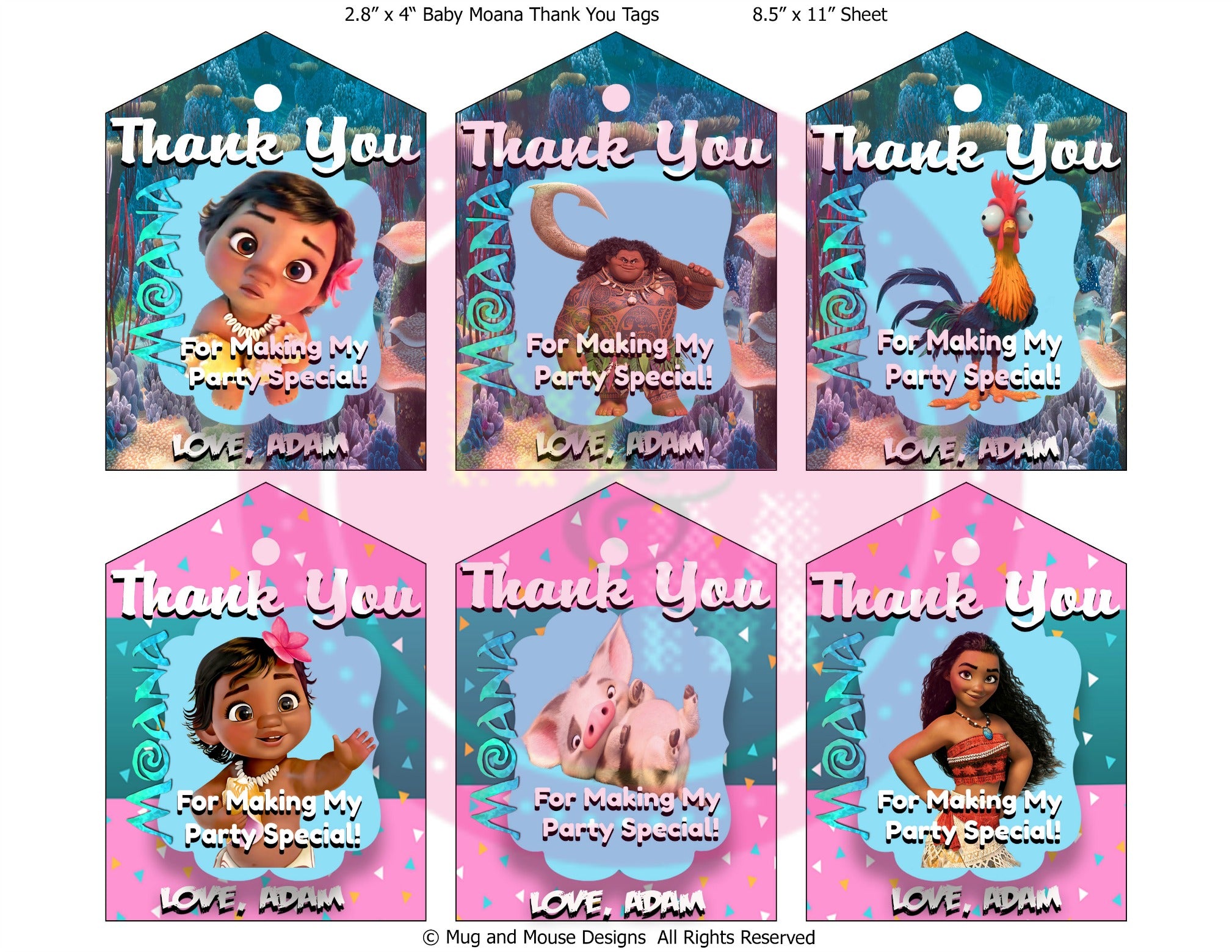 Download Baby Moana Thank You Tags All Text Customisable Digital File Labels Paper Party Supplies Kromasol Com