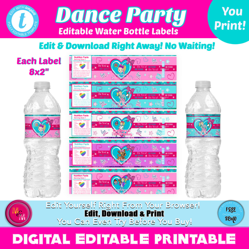 Printable Pop It Fidget Spinner Party Water Bottle Label 
