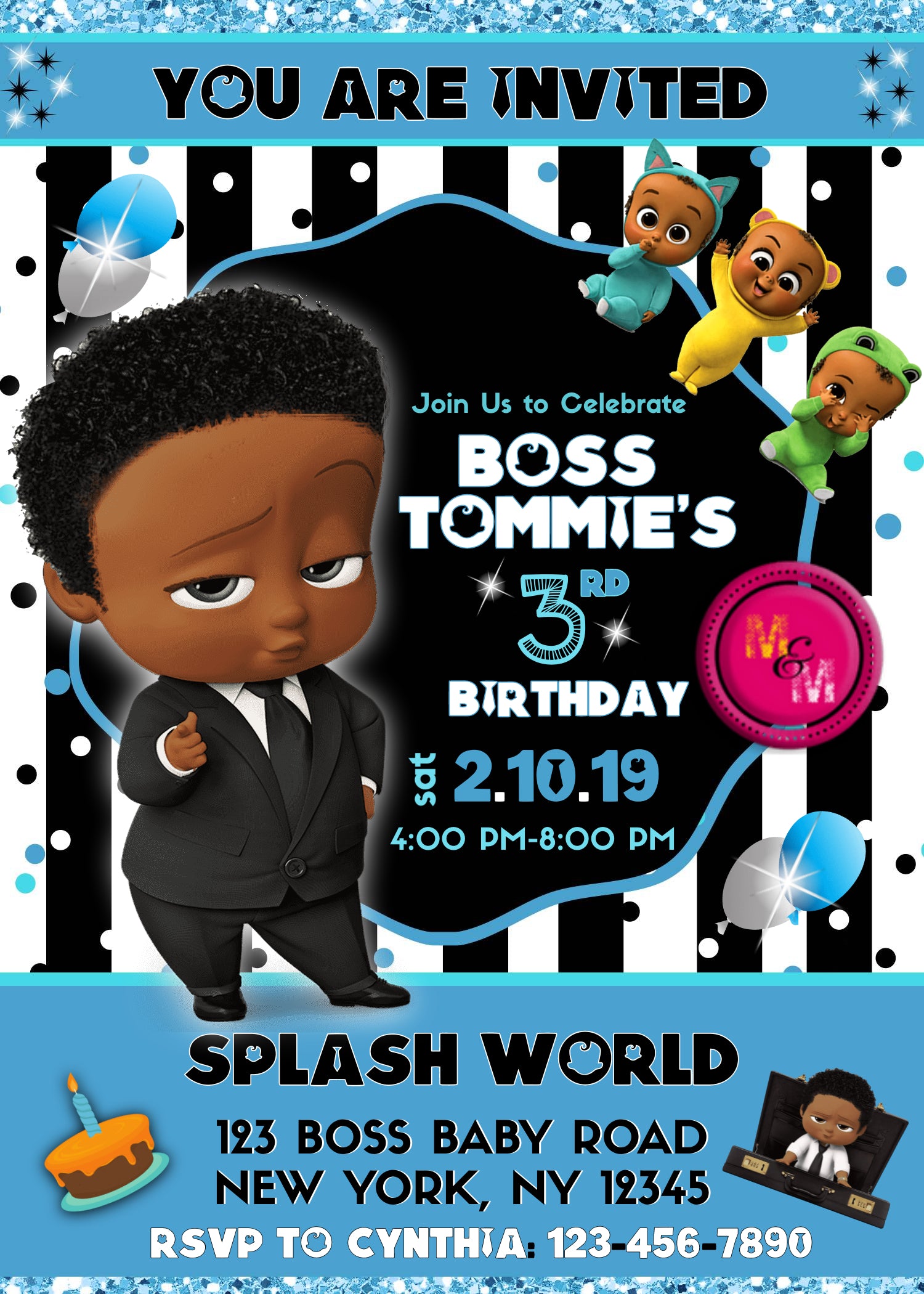 Editable African American Boss Baby Invitations Mug Mouse Designs