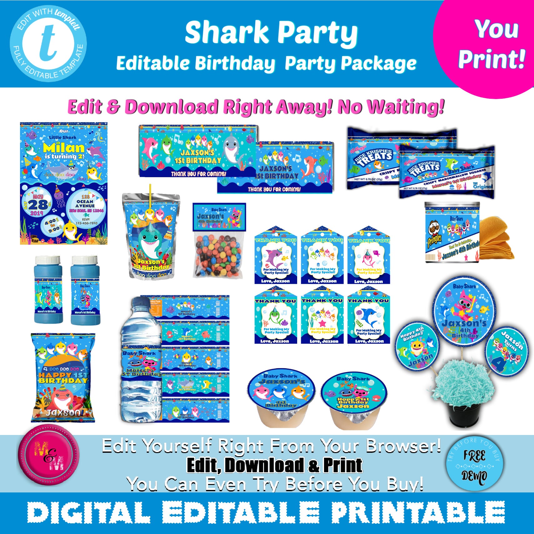 shark birthday printables