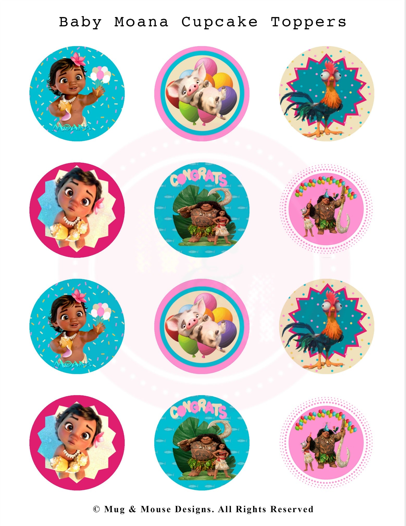 Baby Moana Cupcake Toppers Baby Moana Party Maui Party Mugandmousedesigns