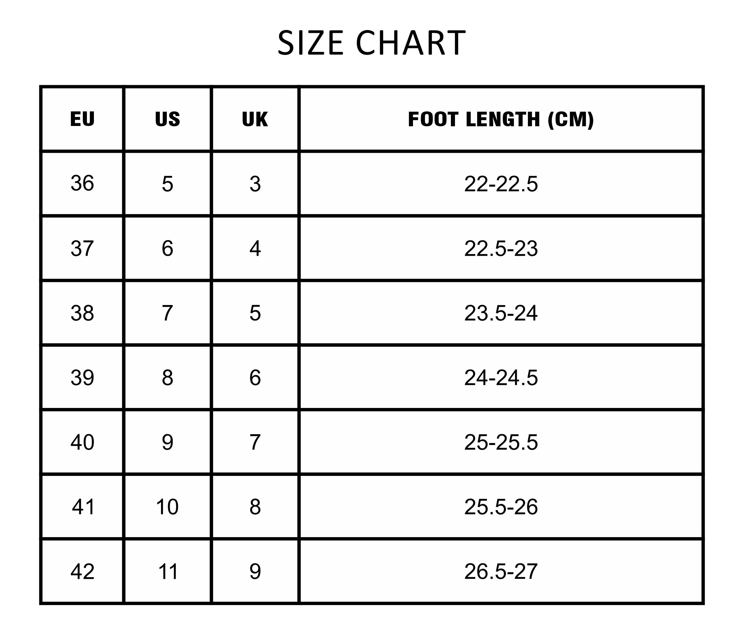 Size Chart | Shoe Size Guide | Dazzle Shoe size