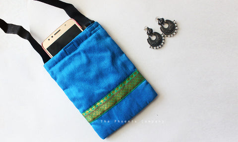 Blue & Green Zari Cell Phone Pouch