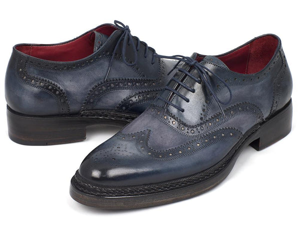 Paul Parkman Men's Triple Leather Sole Wingtip Brogues Blue Shoes (ID ...