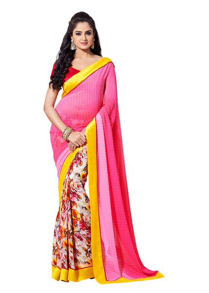 Charming Floral Printed Designer Hot Pink Chiffon Saree D-104 – Saris ...