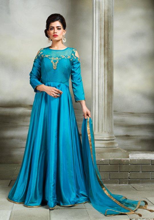 Mystifying Turquoise Silk Indo Western Anarkali Gown – Saris and Things