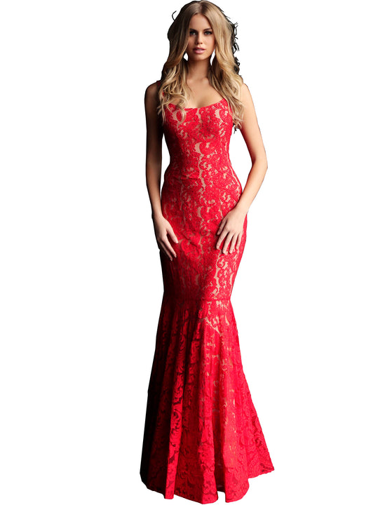 jovani red lace dress