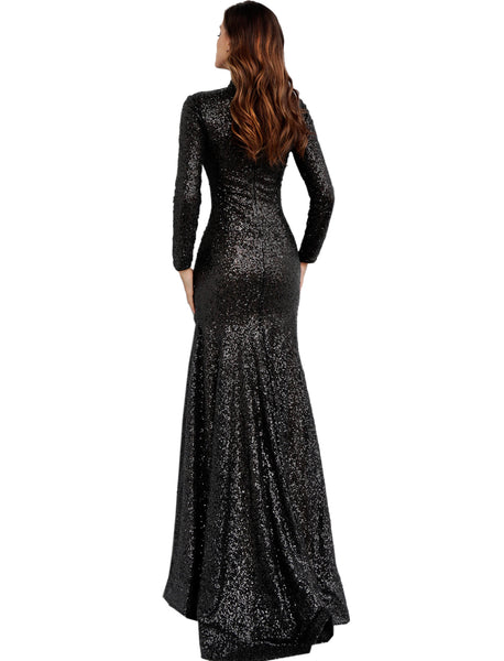 Jovani Black Glitter Long Sleeve High Neck Prom Gown Dress – Saris and ...