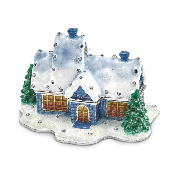 Lux by Jere Bejeweled WINTER DREAMS Cozy Snow Covered House Trinket Bo –  Saris and Things