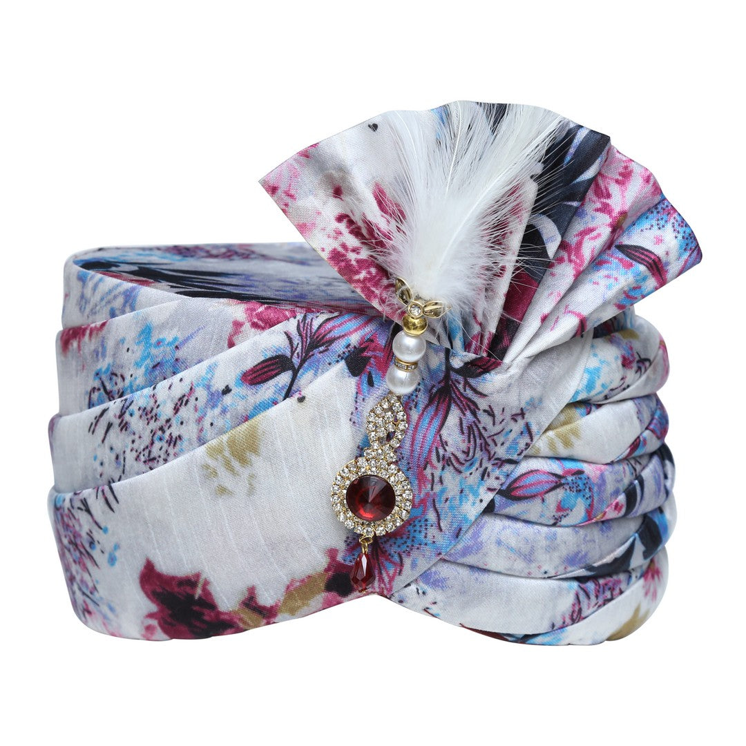 Multi-Color Floral Print Wedding Safa Turban Pagdi -SNTBL0025