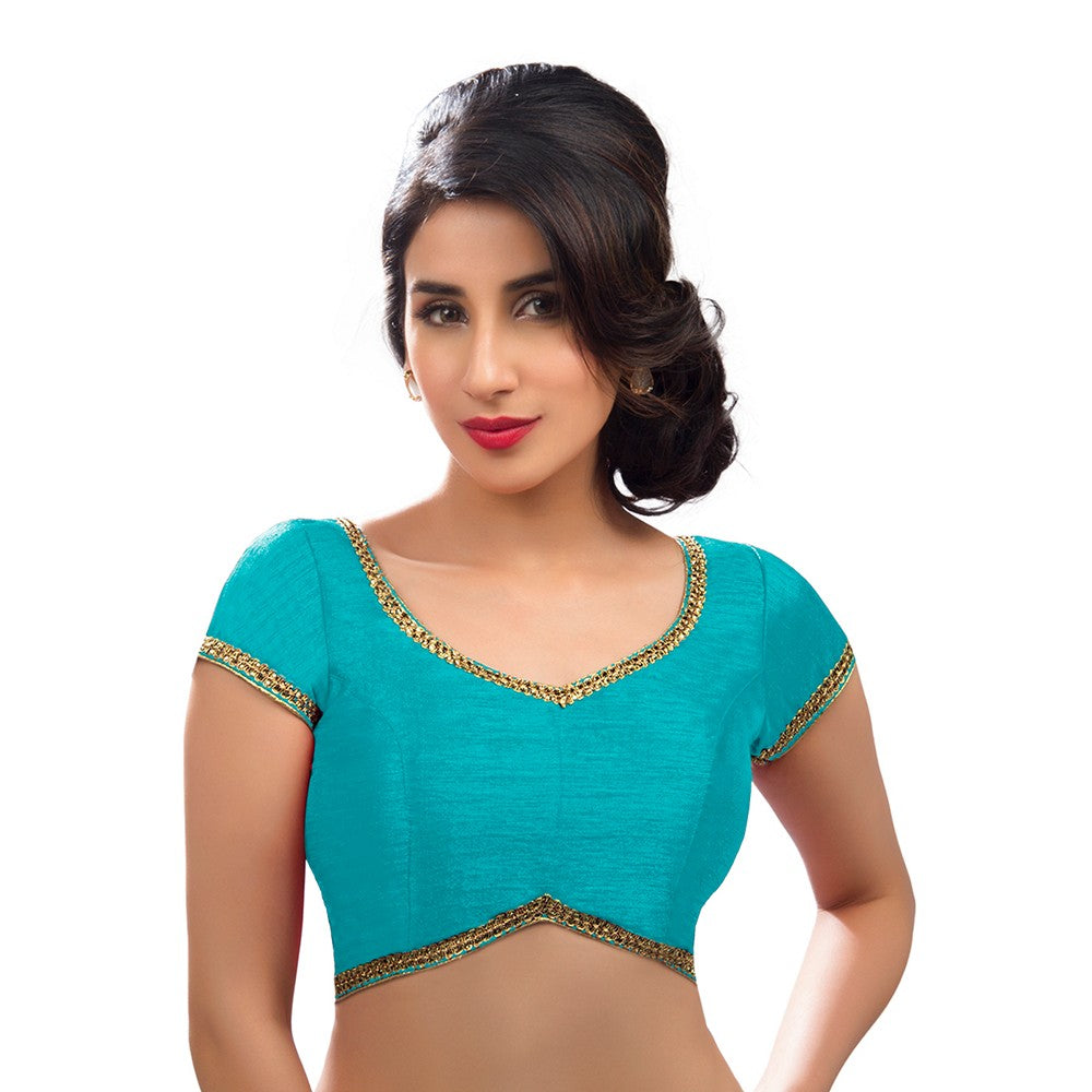 Designer Indian Traditional Sky-Blue Sweetheart-Neck Saree Blouse Chol ...