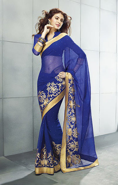 Shimmering Royal Blue and Gold Designer Saree D-25 – Saris and Things
