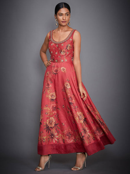 RI Ritu Kumar Coral Floral Embroidered Dress – Saris and Things