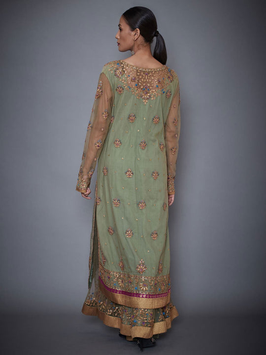 Ri Ritu Kumar Khaki Green Embroidered Suit Set Saris And Things