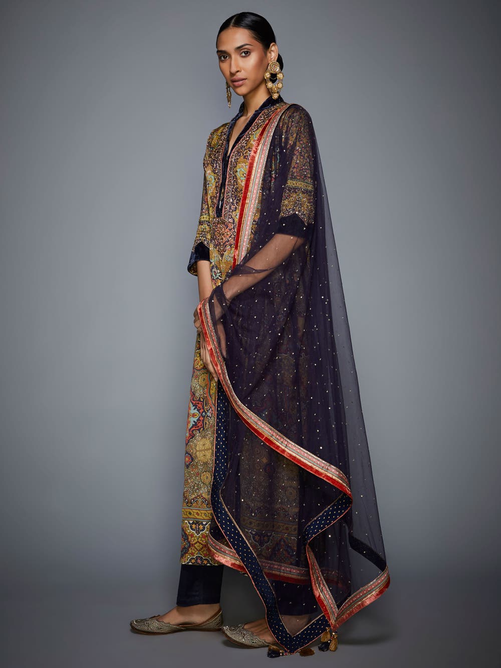 RI Ritu Kumar Olive Green & Navy Zardozi Suit Set – Saris and Things