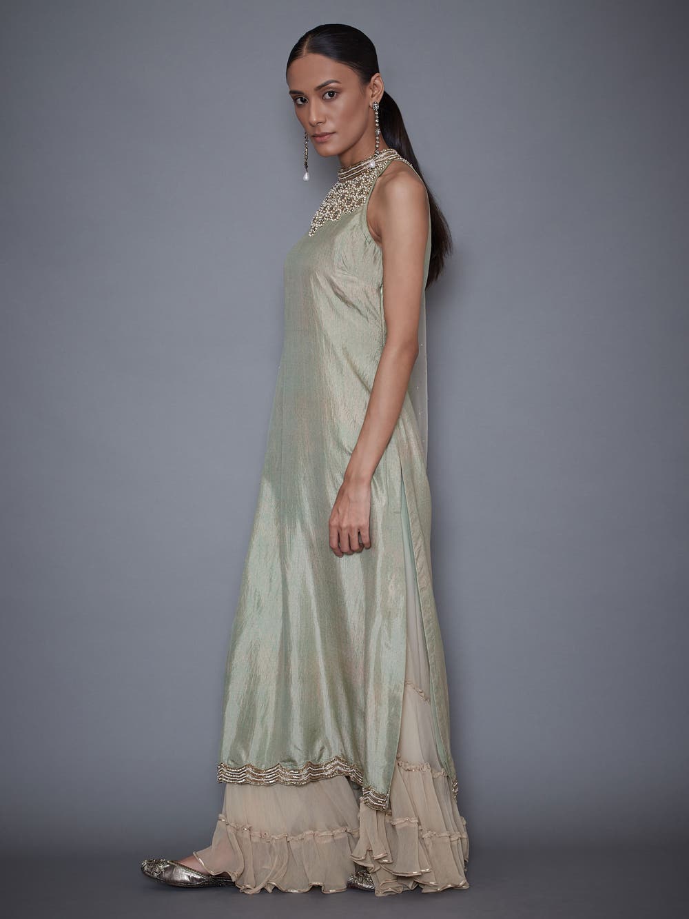 RI Ritu Kumar Mint Green & Beige Silk Suit Set – Saris and Things