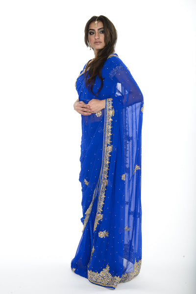 Stunning Midnight Beauty Royal Blue Pre Stitched Sari Saris And Things