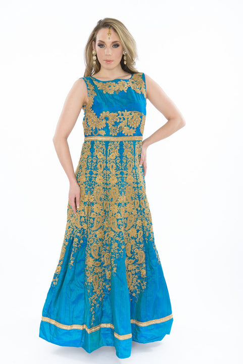 Royal Look Blue Gold Embroidered Indo Western Indian Wedding