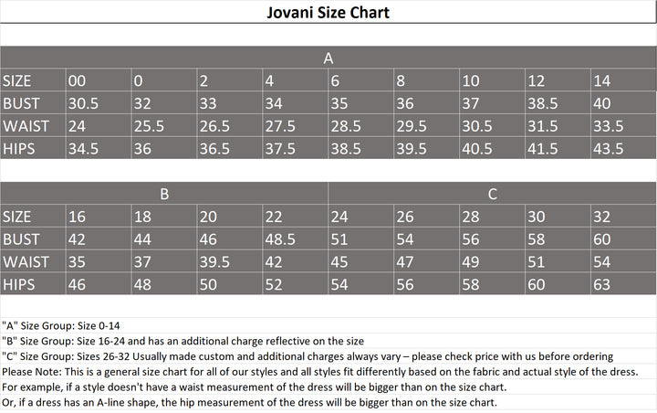 jovani size chart 2018