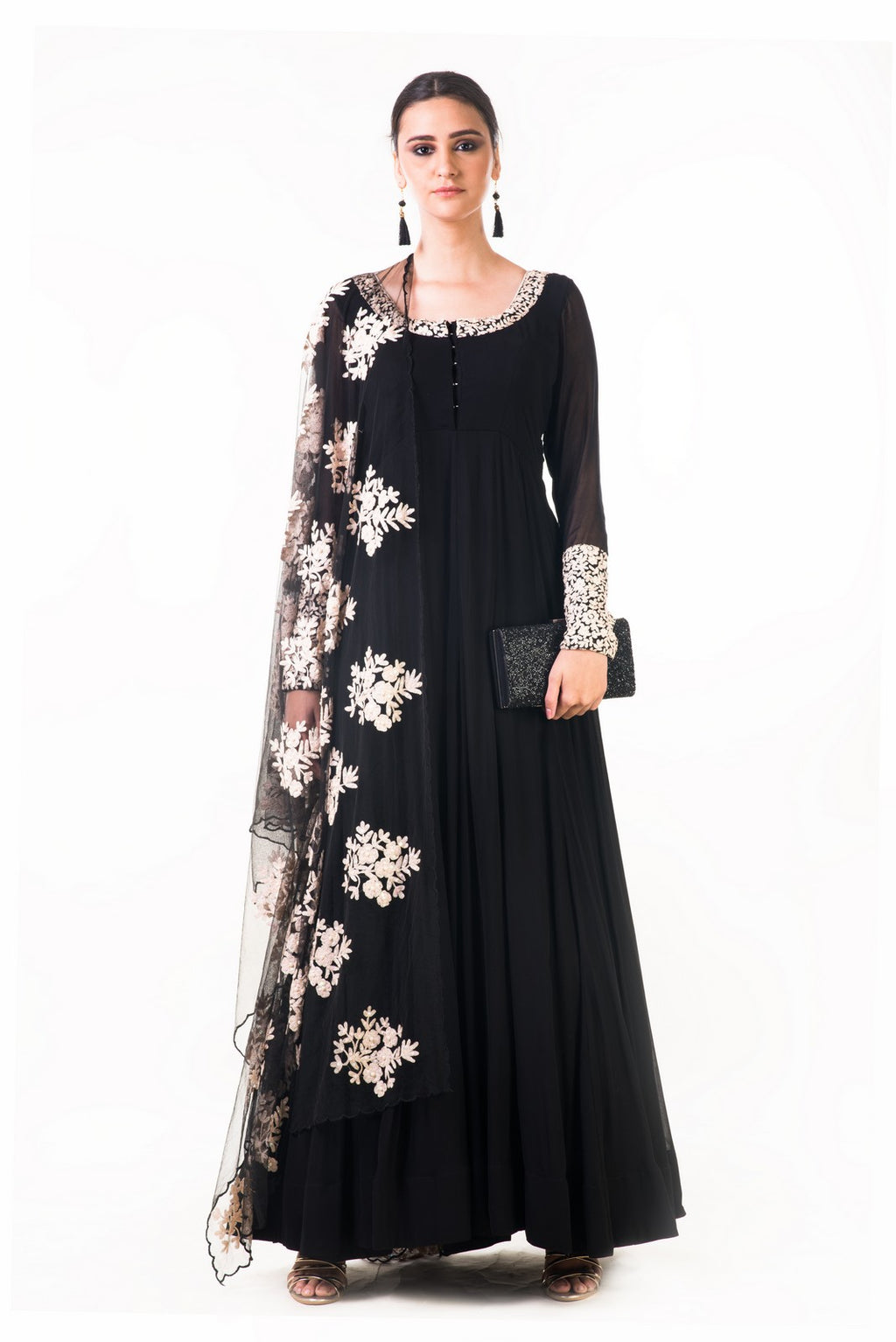 Black Ari Dress With Ari Work Net Dupatta – Saris and Things