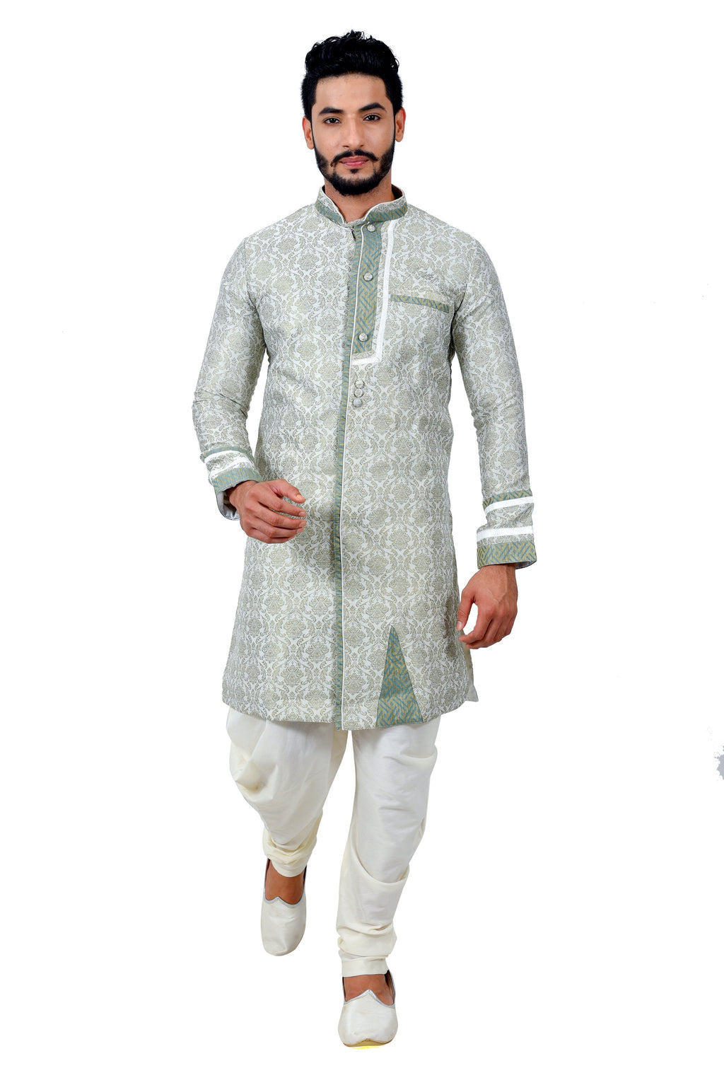Sea Green Cotton Brocade Silk Traditional Indian Wedding Indo-Western ...