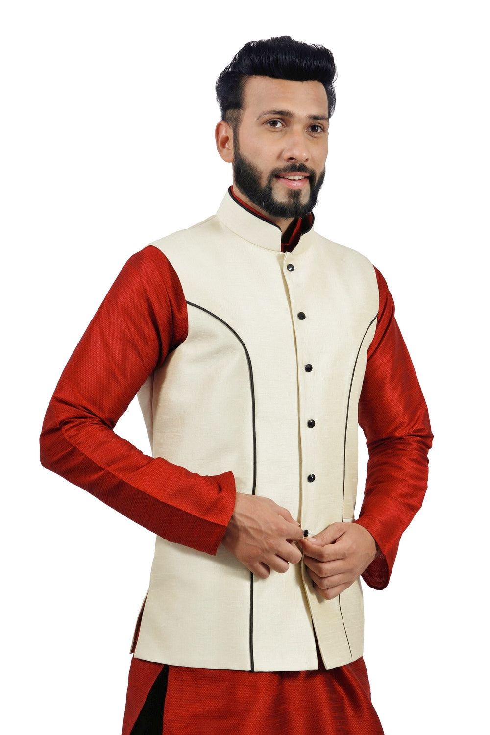 Saris and Things Cream Nehru Jacket for Men