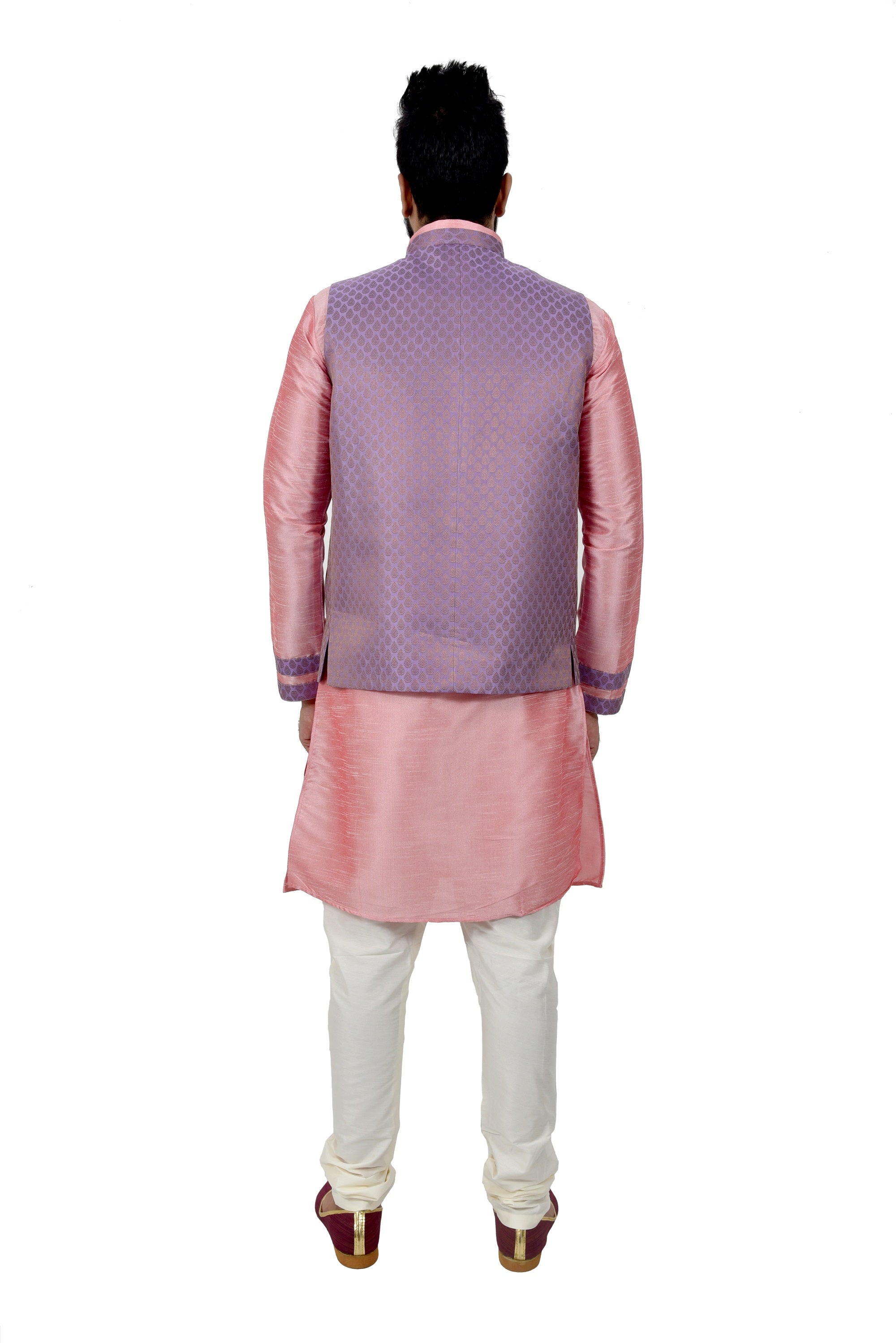 Indian Traditional Silk Cameo Pink Sherwani Kurta Set with Light
