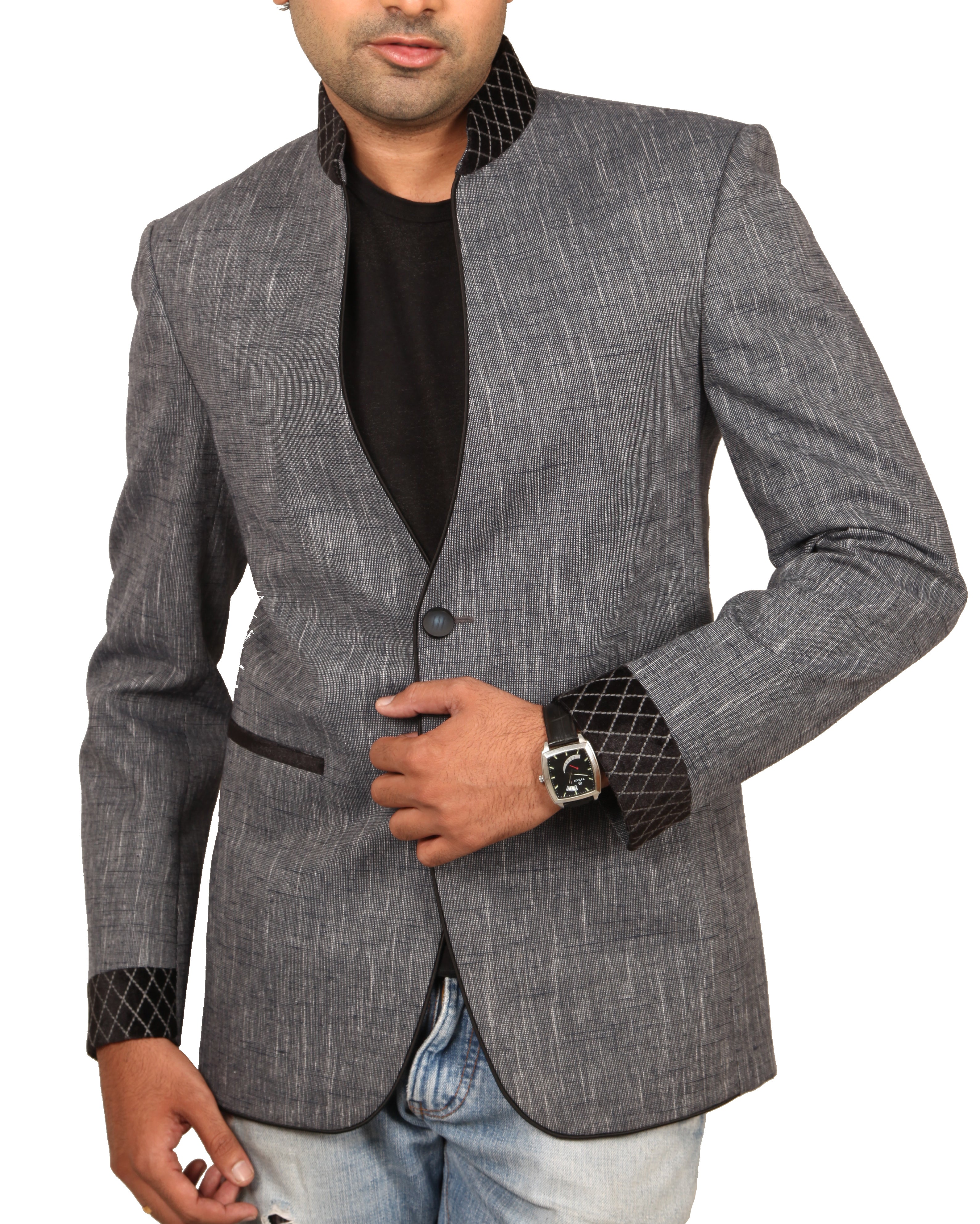 Stand Collar Evening Grey Blazer for Men