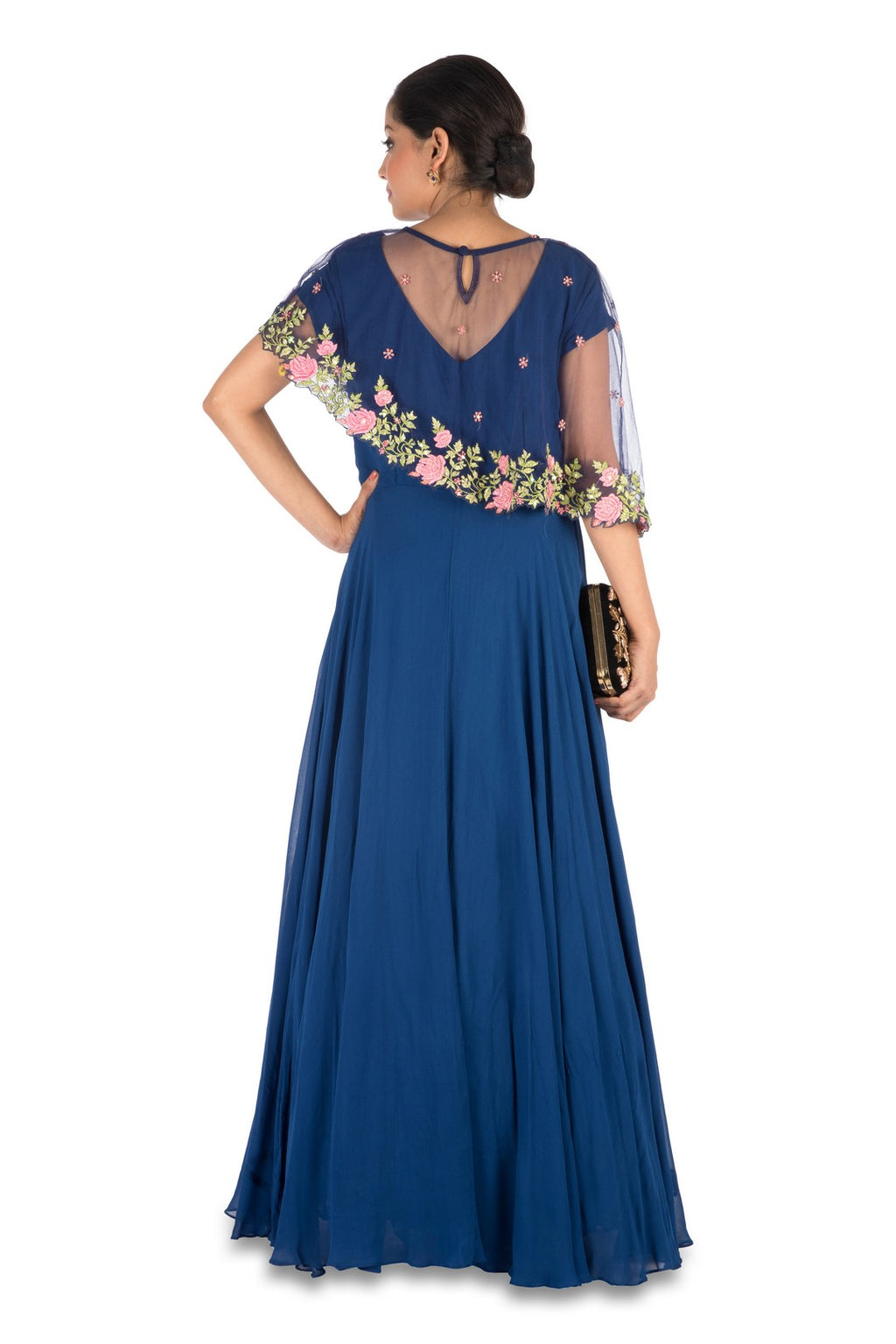Navy Blue Asymmetrical Cape Gown – Saris and Things